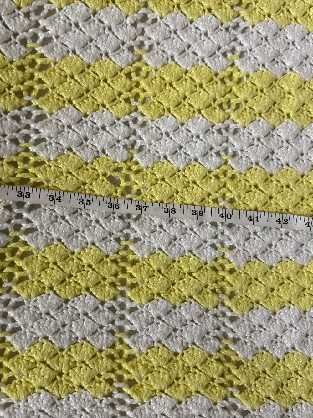 Vintage Handmade Crochet Yellow White Baby Blanket Afghan 44x52